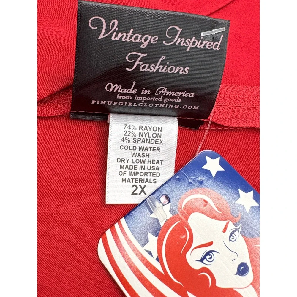 Pinup Couture Monica Dress Womens 2X Red Vintage Inspired‎ Swing Pockets NEW